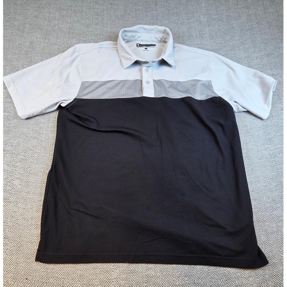 Pebble Beach Dry-Luxe Performance Polo Shirt Mens Large Gray Black Colorblock